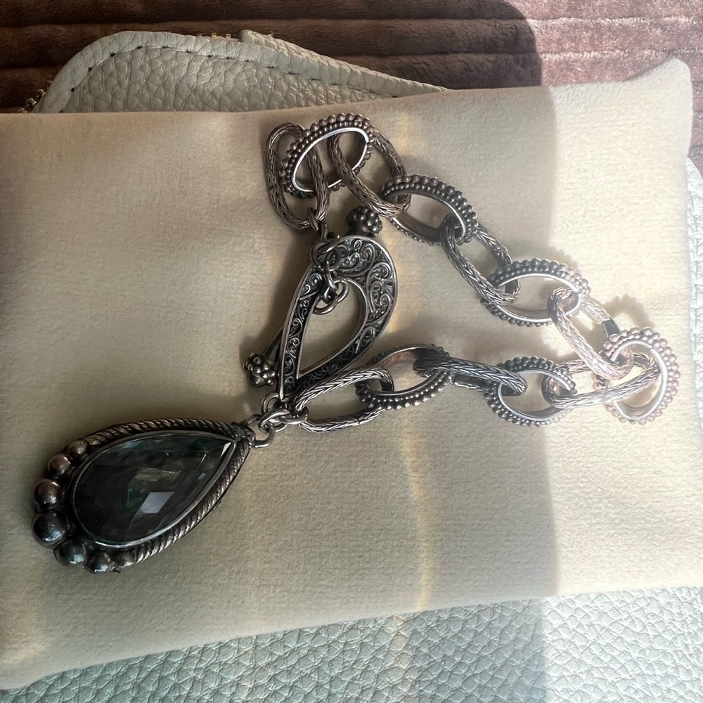Lori Bonn Intricate Silver Chain bracelet with Teardrop Pendant